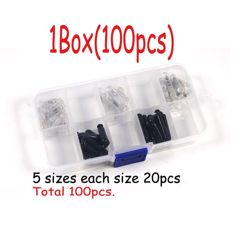 

100 шт., смешанные размеры, пластиковые погремушки для привязки мушек, строительная коробка, упаковка, рыболовные снасти