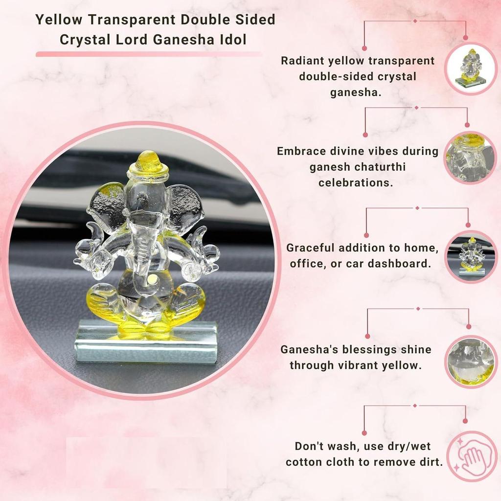 Yellow and Transparent Double Sided Crystal Car Ganesha Showpiece