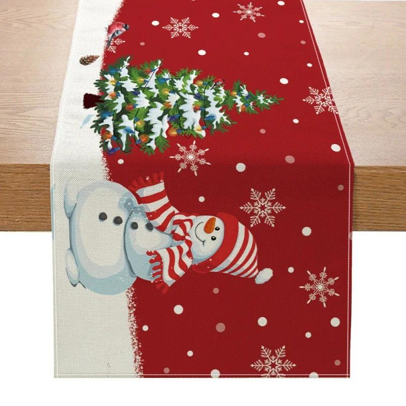 Christmas Table Mat Linen Print Santa elk Table Runner Christmas Decor Snowman Xmas Tree Pattern Tablecloth Home Xmas Ornaments