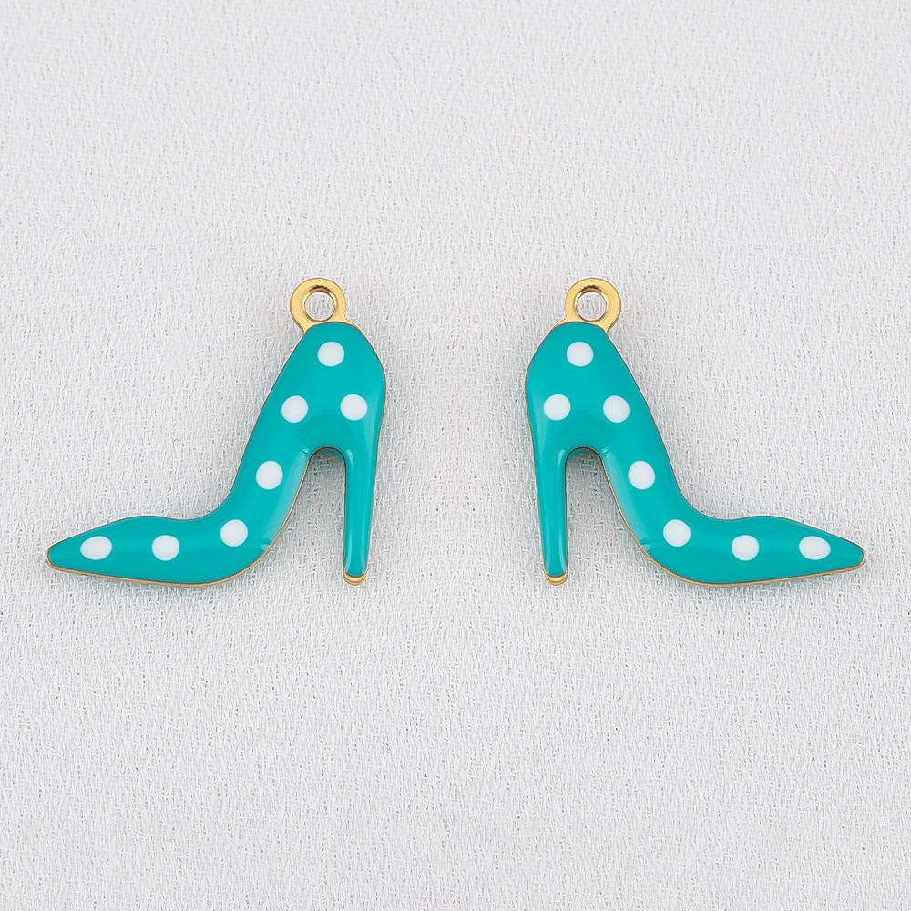 10pcs 304 Stainless Steel Double-Sided Enamel High Heel Pendant With Polka Dots Fashion Versatile DIY Necklace Jewelry Finding
