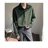 Fashionable and High-end Dark Green Striped Shirt Men's Long-sleeved Loose Silky Iron-free Casual Button Cardigan