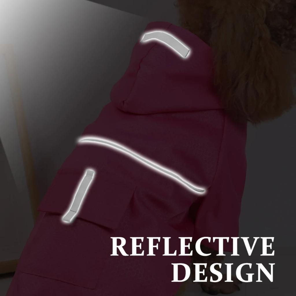 Neuer atmungsaktiver und strapazierfähiger Mesh-Regenmantel für kleine Hunde mit reflektierendem Design, Kapuzentasche und Welpen-Regenjacke für kleine bis mittelgroße