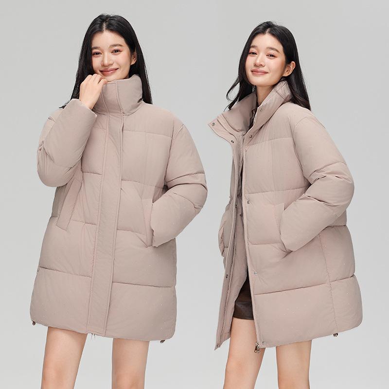 New Down-padded Jacket for Women in Winter, Star-studded Student Thickened Cotton-padded Jacket, Mid-length, Stylish and Shiny Cotton-padded Jacket