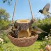 Hanging Tree Stump Bird Feeder, Sturdy Resin Bird Watching Feeding Station with sy to Open Water Inlet and Holes