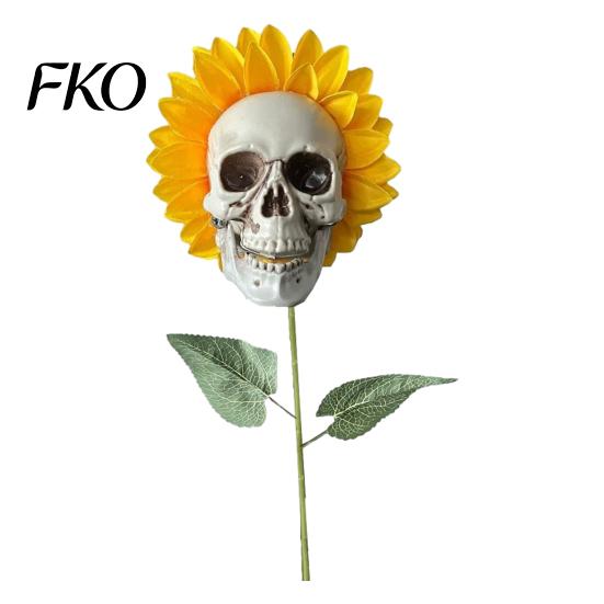 Halloween Lawn Decoration Sunflower Skull Ornament, Theme Garden Decor, Potted Plant Waterproof Outdoor Decoration, for Patio Yard Resin