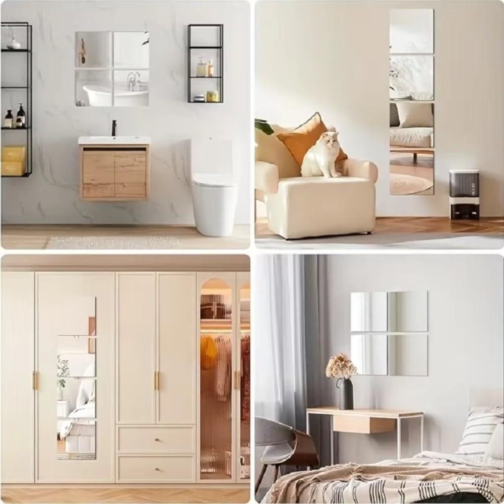 4pcs Thickened Acrylic Mirror Stickers 20/30cm DIY Art Stickers New 3D Mirror Stickers  Living Room