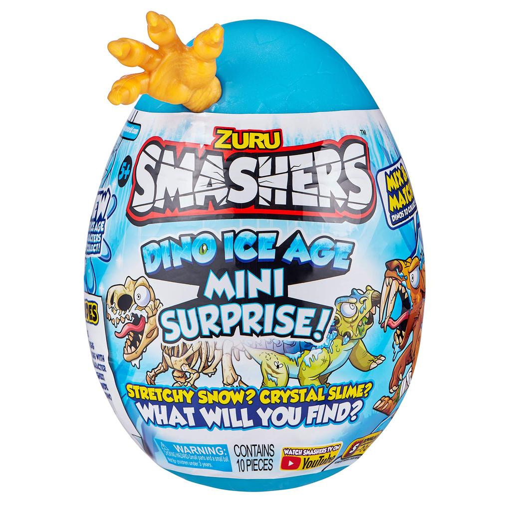 Smashers Dino Ice Age ZURU Mini Surprise Egg with Tons of Surprises, Slime Dinosaur Collectible Toy for Boys & Kids, Sable Tooth Tiger