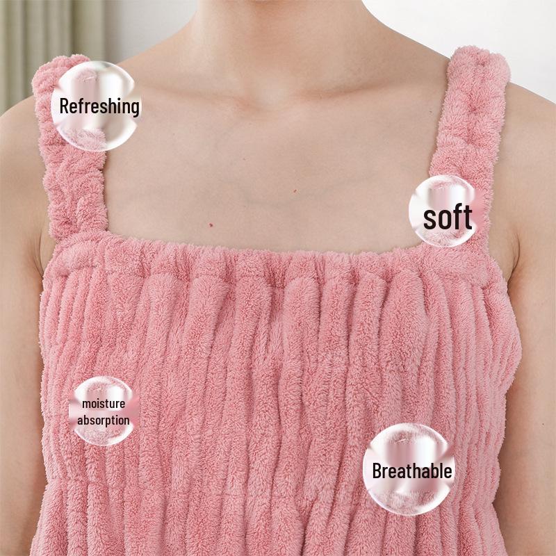 Women's Four-Piece Wearable Coral Fleece Bathrobe Set with Bath Skirt, Towel, Bandeau, and Sling
