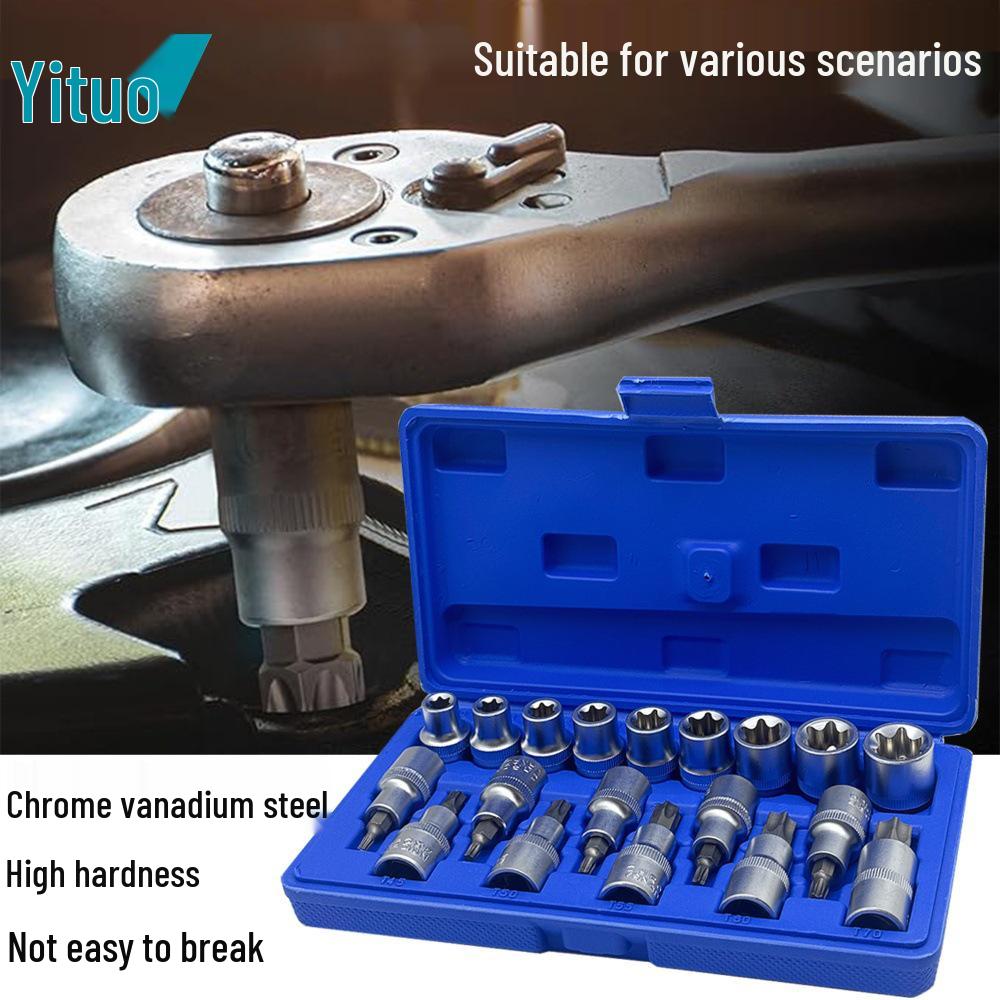 19-Piece Socket Bit Set, Chrome-Vanadium Steel, Imperial, Professional Auto Repair Tools - In Stock