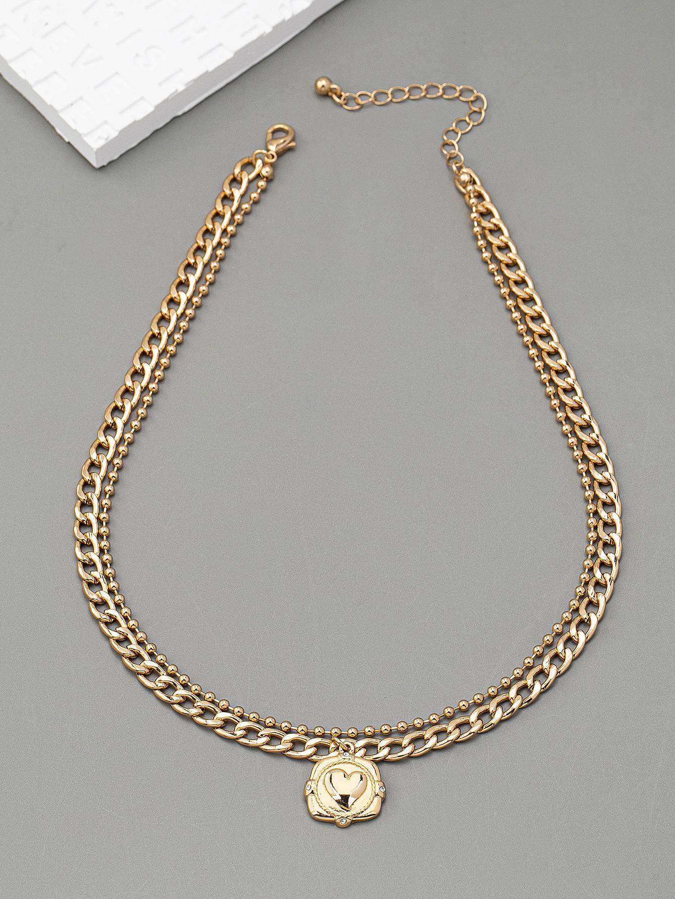 

Металлическое двухслойное ожерелье с подвеской в форме сердца в стиле инс для женщин, универсальная и высококлассная цепочка для ключиц