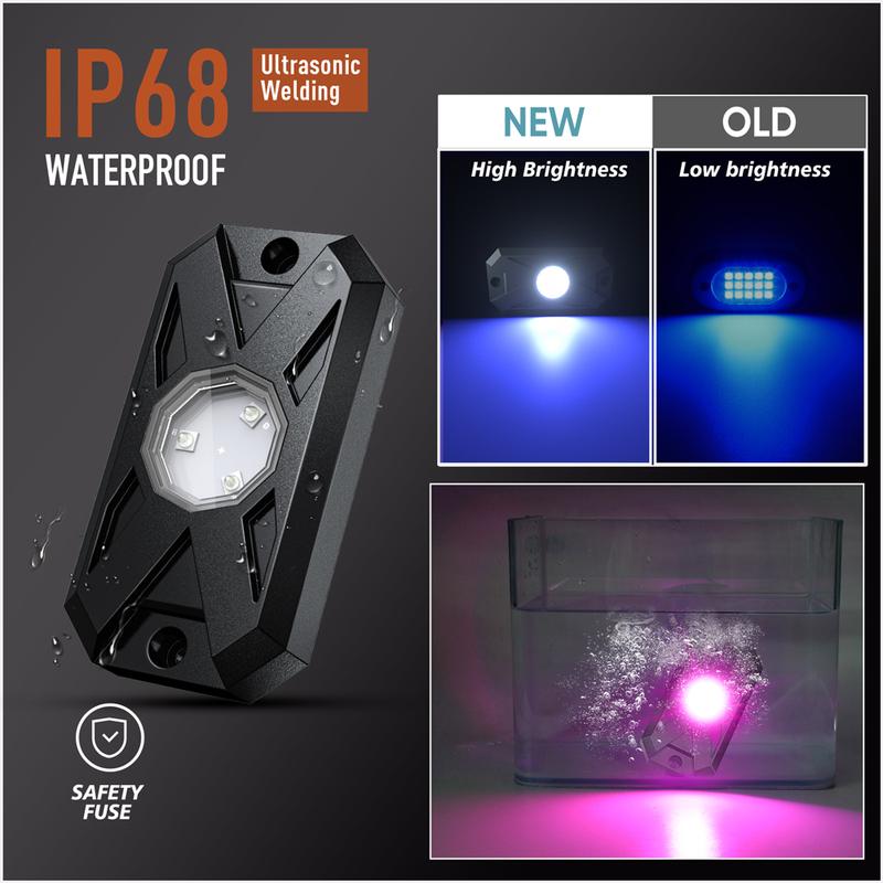 Underbelysning Rock Lights 8 /12 Poddar RGB LED Flerfärgade App Fjärrkontroll Musikläge Bra För Pickup ATV RZR UTV Chassibelysning