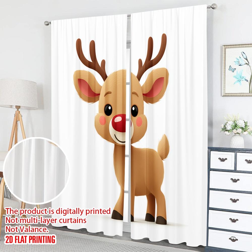 2pcs 2D flat printing Merry Christmas Party Curtains Cute cartoon reindeer Christmas Digital Printed Polyester Drapes Party &