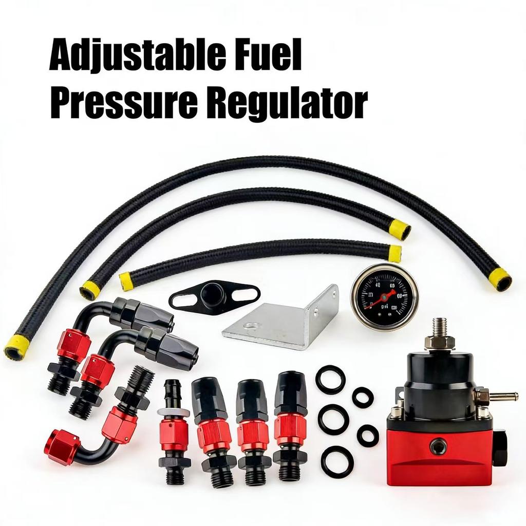 Universal Adjustable Fuel Pressure Regulator With Gauge+AN6 Fuel Line Hose+Fittings End Kit