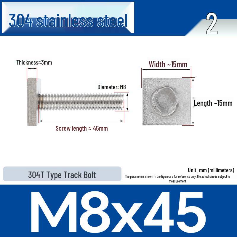 Custom 304 Stainless Steel T-Slot Irregular Rectangular T-Bar Bolt M6/M8