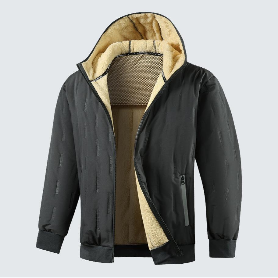 

Мужская хлопковая куртка с капюшоном из овечьего бархата со стальным принтом, зимняя, для среднего возраста, утепленная хлопковая куртка с толстой подкладкой из плюша XXL серый