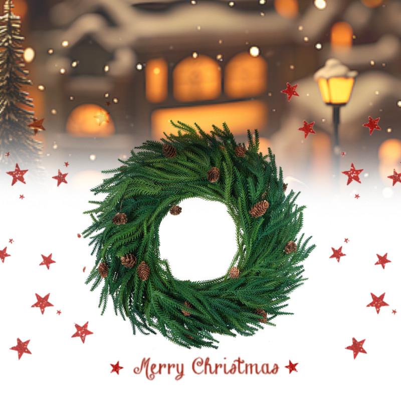 New Soft Touch Realistic Christmas Wreath With Pinecones Red Berries And Norfolk Pine Needles