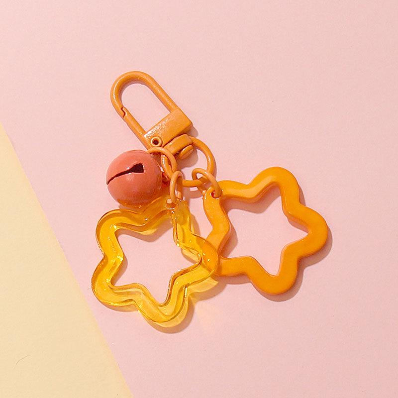 Colorful Handmade Double Star Keychain with Bell Ornaments - DIY Women's Bag Decoration