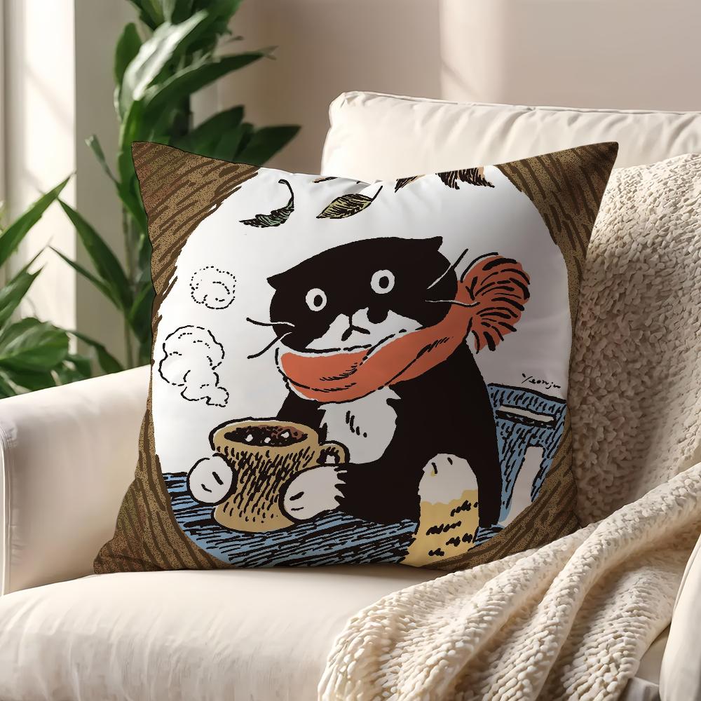 Art Aesthetic Y-eonju Choi cute cat cushion cover Pillow Cover Home Sofa living Decoration Room Office Car Nordic Simplicity