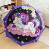 1pc Purple Unicorn Umbrella Portable Folding Umbrella Iron Frame Hole Bone Structure Outdoor Home Umbrella