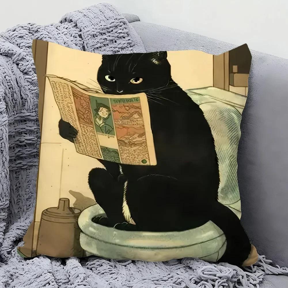 1pc Cute Black Cat Pillow Case Square Pillow Bedroom Sofa Leisure Comfort Cushion Car Living Room Home Decoration 40X40