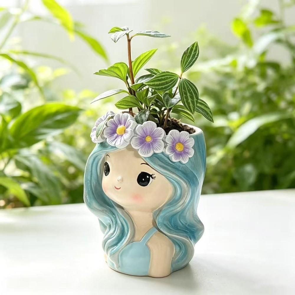 Desktop Storage Girl Shape Planter Decoration Fairy Flowerpot Sweet Flower Container Table