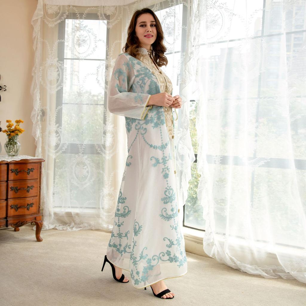 Muslim Women Embroidered Dubai Arabian Loose Dress Evening Dress Eid Robe