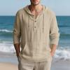 Men's Autumn Sports Casual Long-Sleeved Shirt Cotton-Linen Blend Hooded Pullover Sweatshirt Versatile Loose-Fit Beach T-Shirt