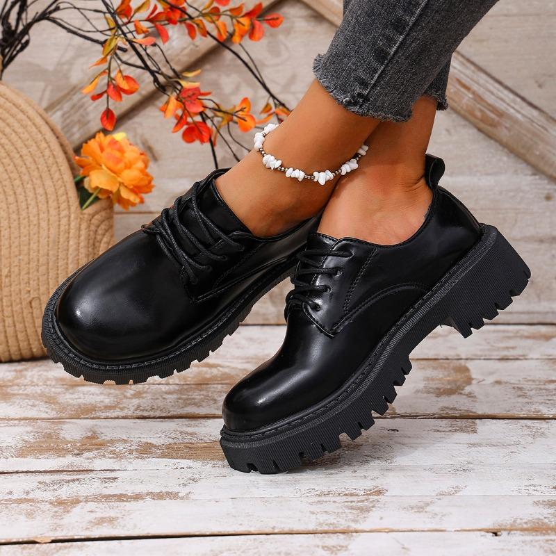 British Style Platform Loafers Women  Plus Size Round Toe Single Shoes Woman Thick Bottom Pu Leather Oxfords  Mujer