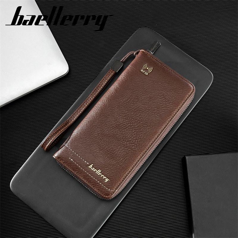 Baellerry Men Fashion Long Wallets Vintage Design Anti RFID Theft Business ID Credit Card Holder Zipper Coin Purse