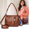 Solid Color Small Water Bucket Handbag Zipper Compartments Soft Pu Wear Casual