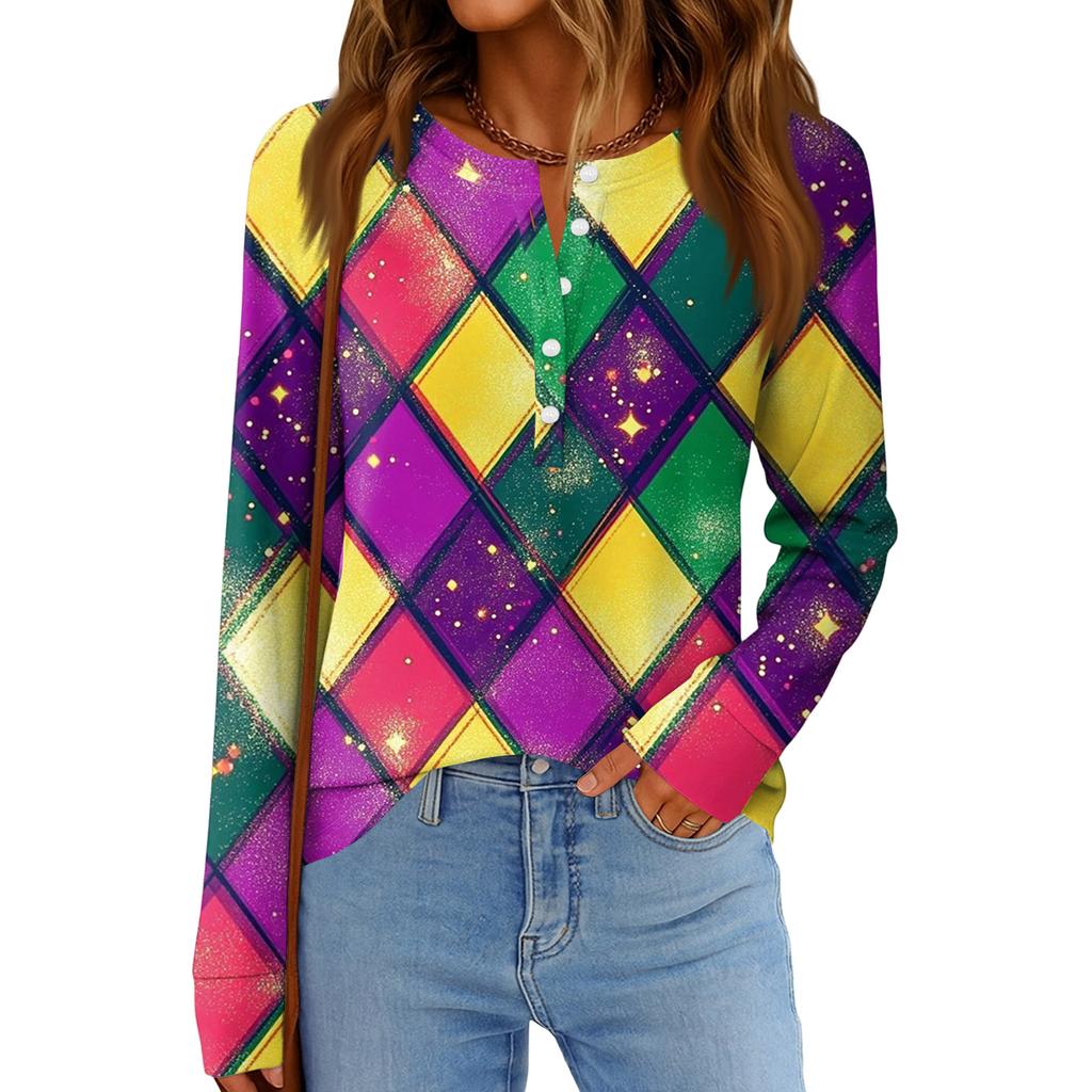 Women's Fashionable Loose Long Sleeved Carnival Printed Casual Top