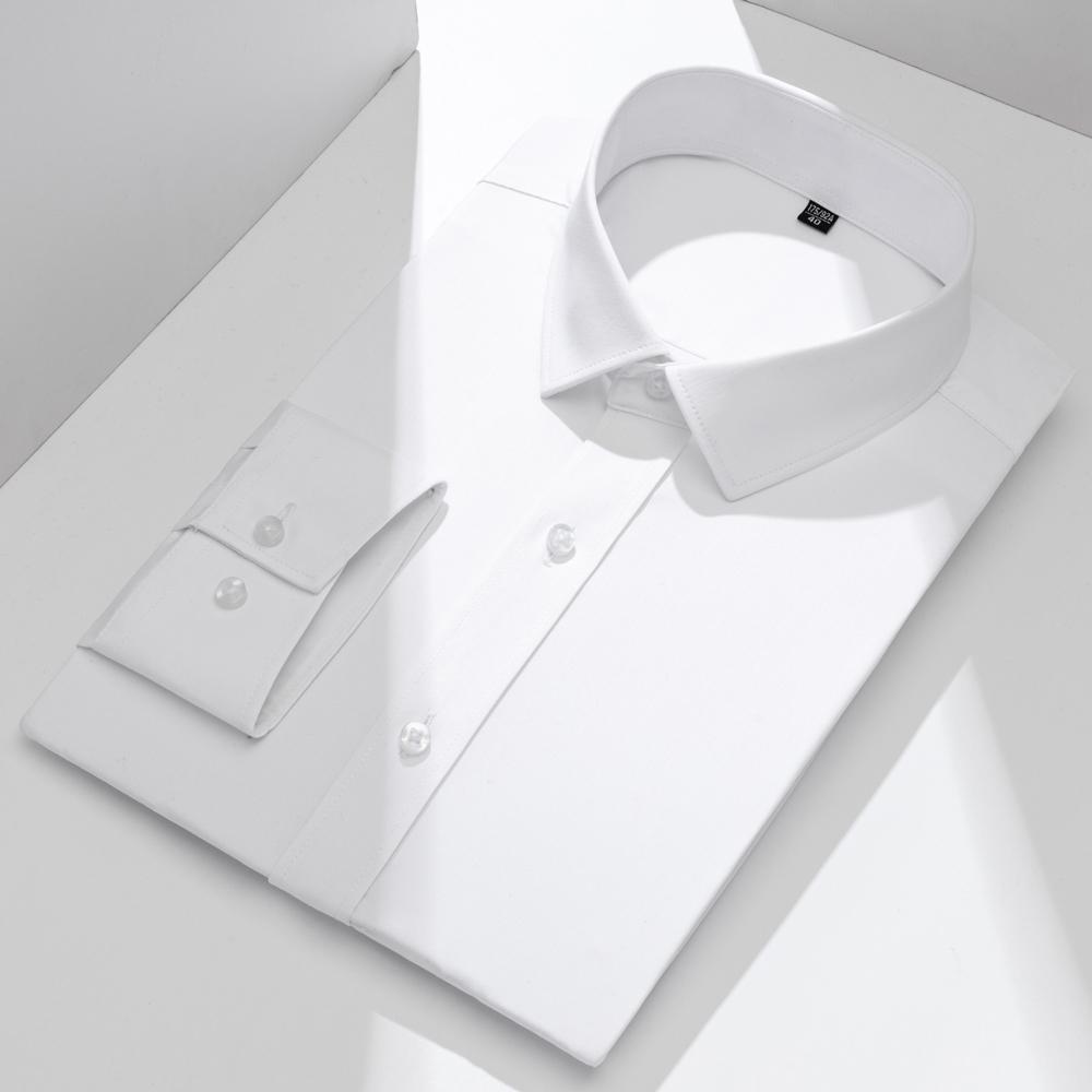 Camisa de Vestir Clásica para Hombre de Manga Larga y Color Sólido con Cuello Extendido Sin Bolsillo Ajuste Regular Comodidad para Todas las Estaciones Elástica Fibra de Bambú Camisa para Oficina de Negocios