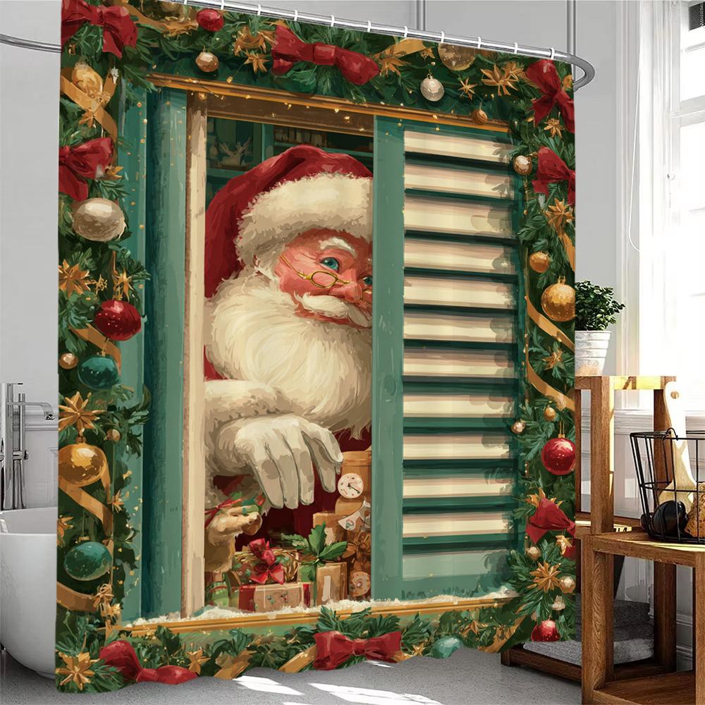Christmas Shower Curtain Snowman Santa Claus Bath Curtain Bathroom Curtain With Hooks home Christmas holiday decorative curtain