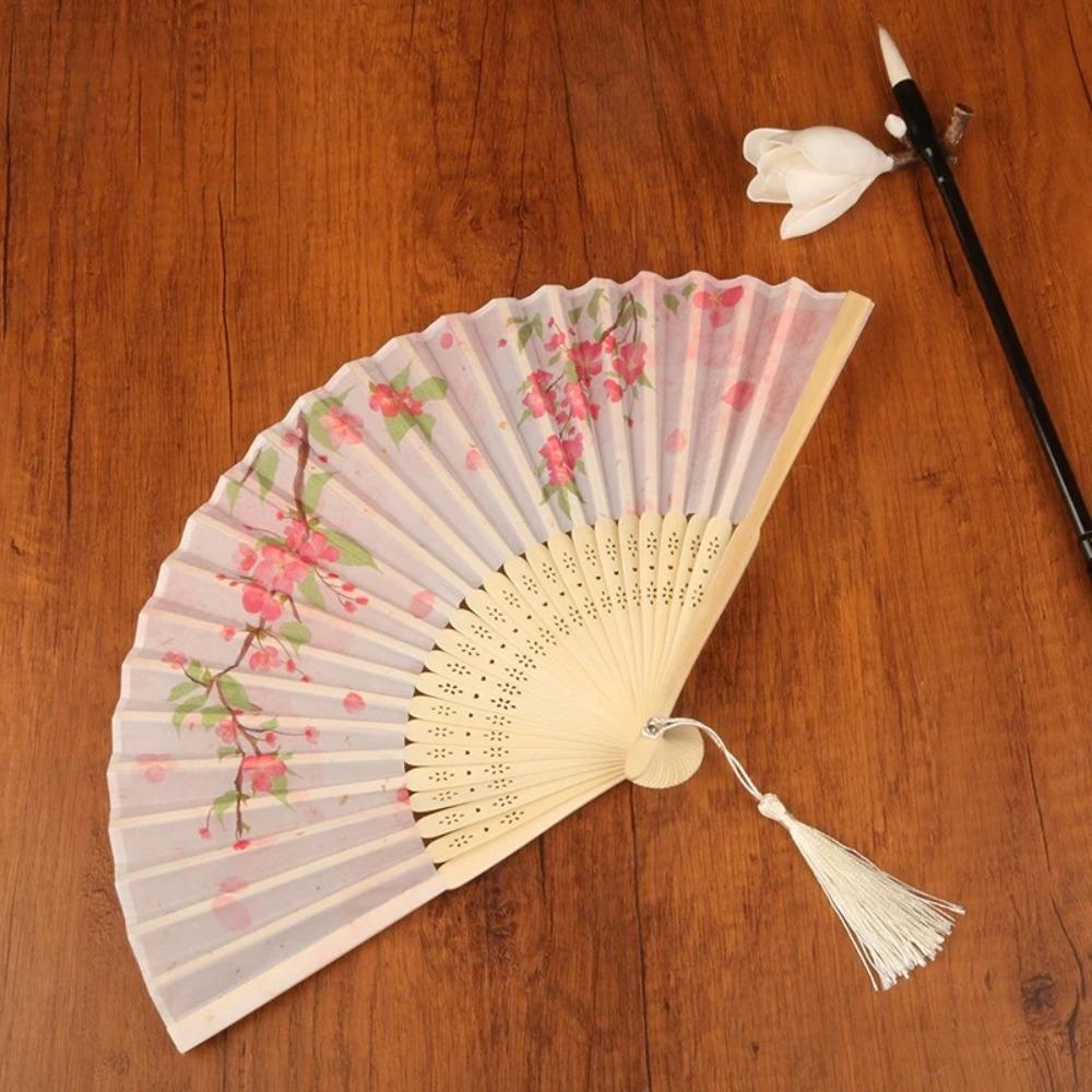 Silk Material Vintage Silk Folding Fan Bamboo Frame Dance Fan Elegant Hand Fan Dance Performance