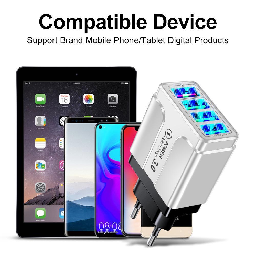 QC3.0 Multi-Port USB Fast Charger - 4 Ports, EU/UK/AU Plug, for Mobile Phones