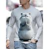Autumn and Winter Men's Animal 3D Printed Crew Neck Long Sleeve T-Shirt