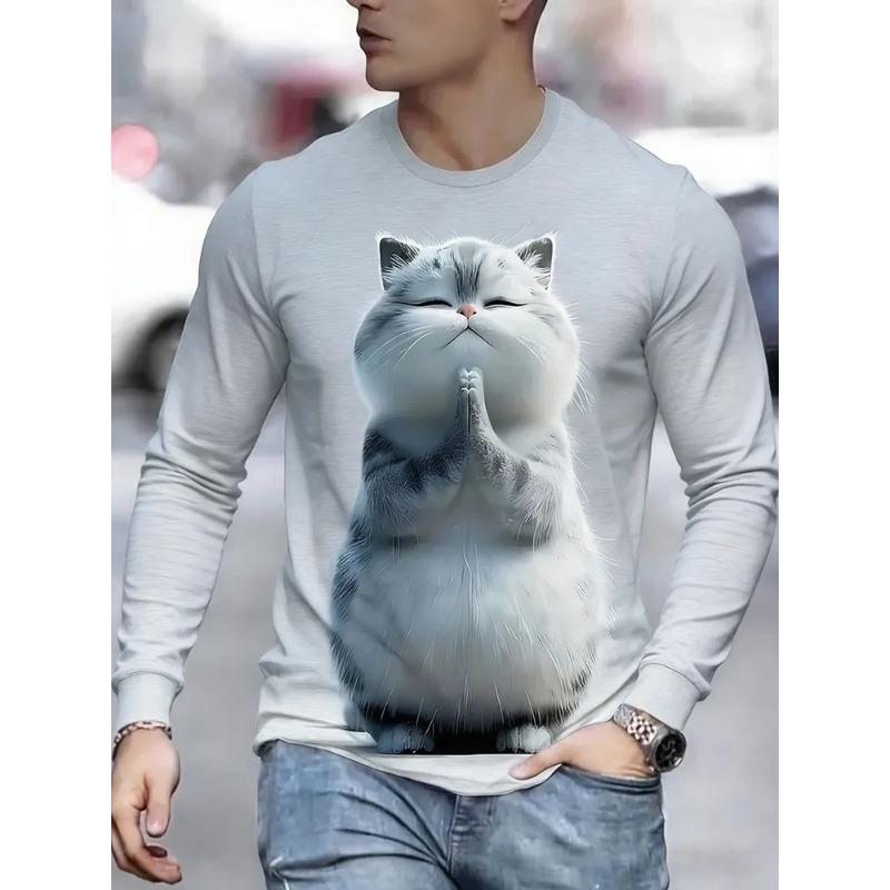 Autumn and Winter Men's Animal 3D Printed Crew Neck Long Sleeve T-Shirt