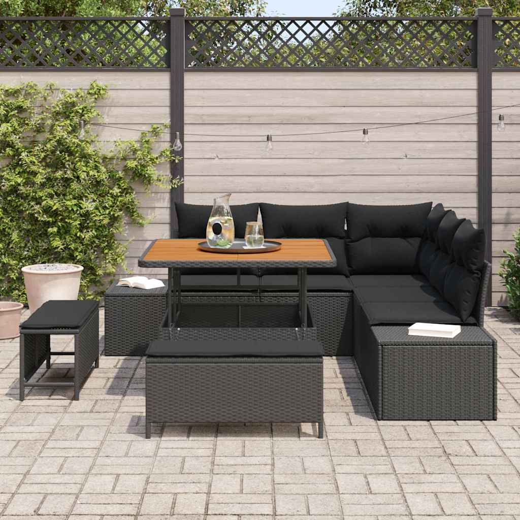 Garden Sofa Set with Cushions 8 pcs Black Poly Rattan