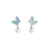 2025 Spring High-End Ice Blue Butterfly Pearl Earrings for Women