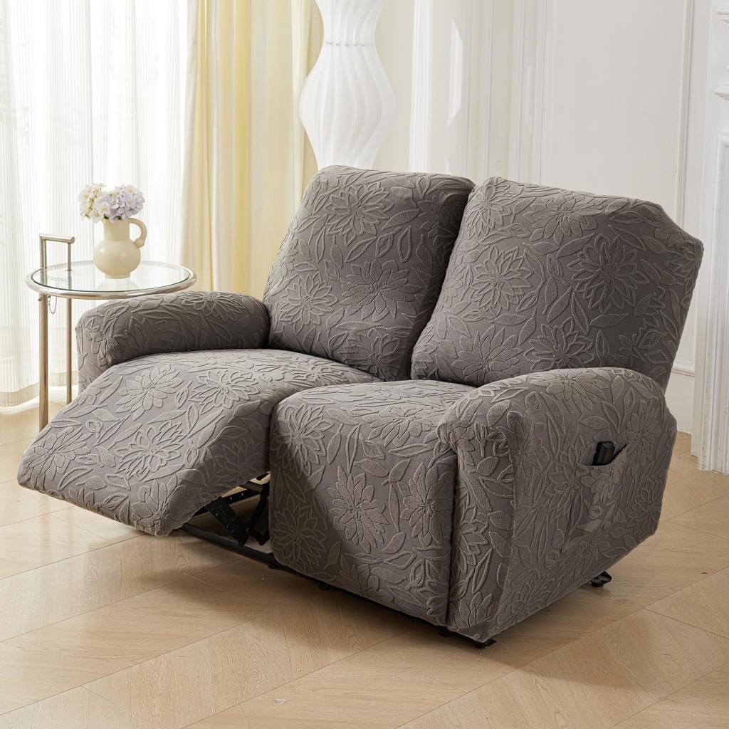 Recliner Sofa Cover Lazy Chair Solid Camellia Jacquard Recliner Sofa Slipcover 1/2/3 Seater Floral Texture Stretch Universal Fit
