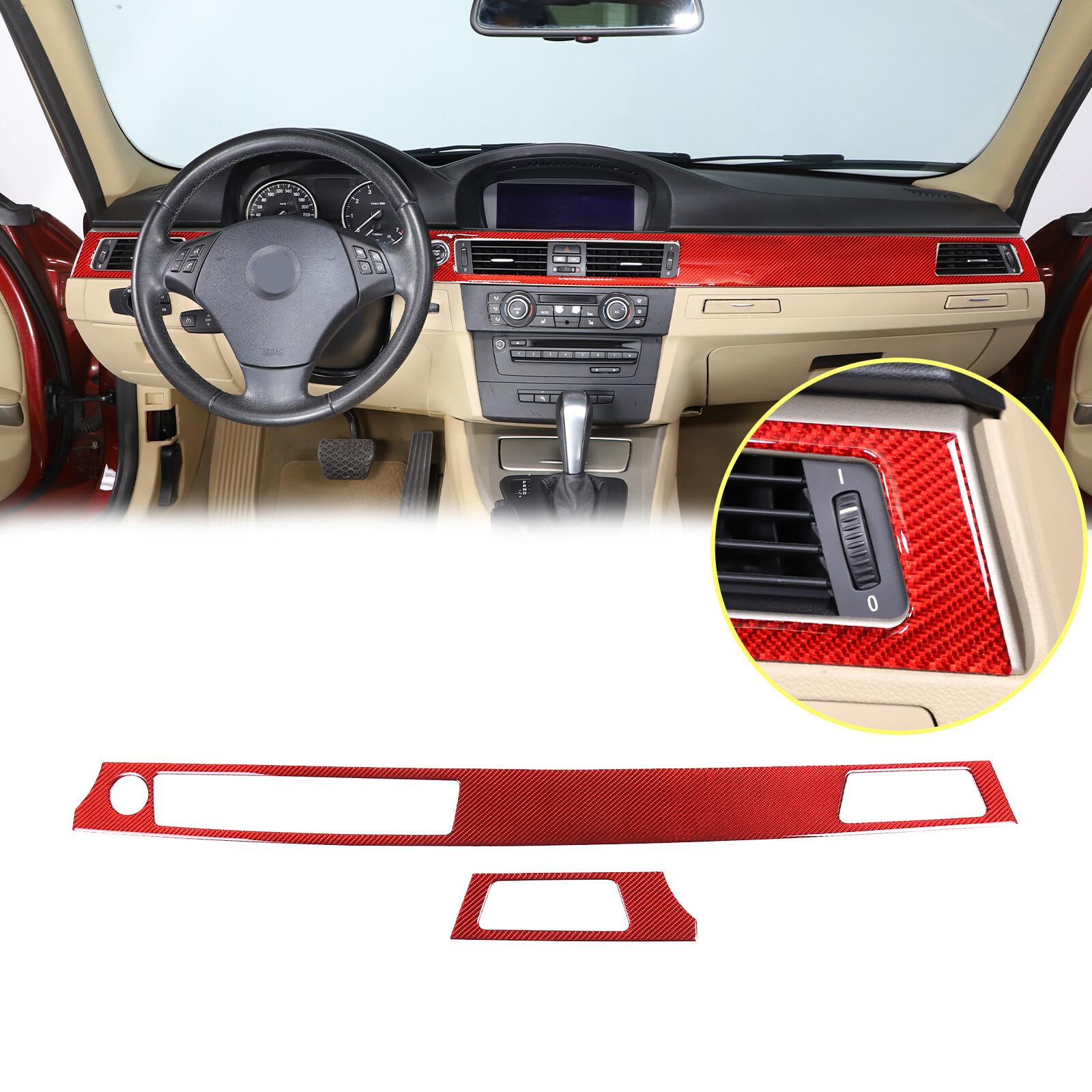Red Carbon Fiber Console Dashboard Cover Trim For BMW 3 Series E90 2005-12