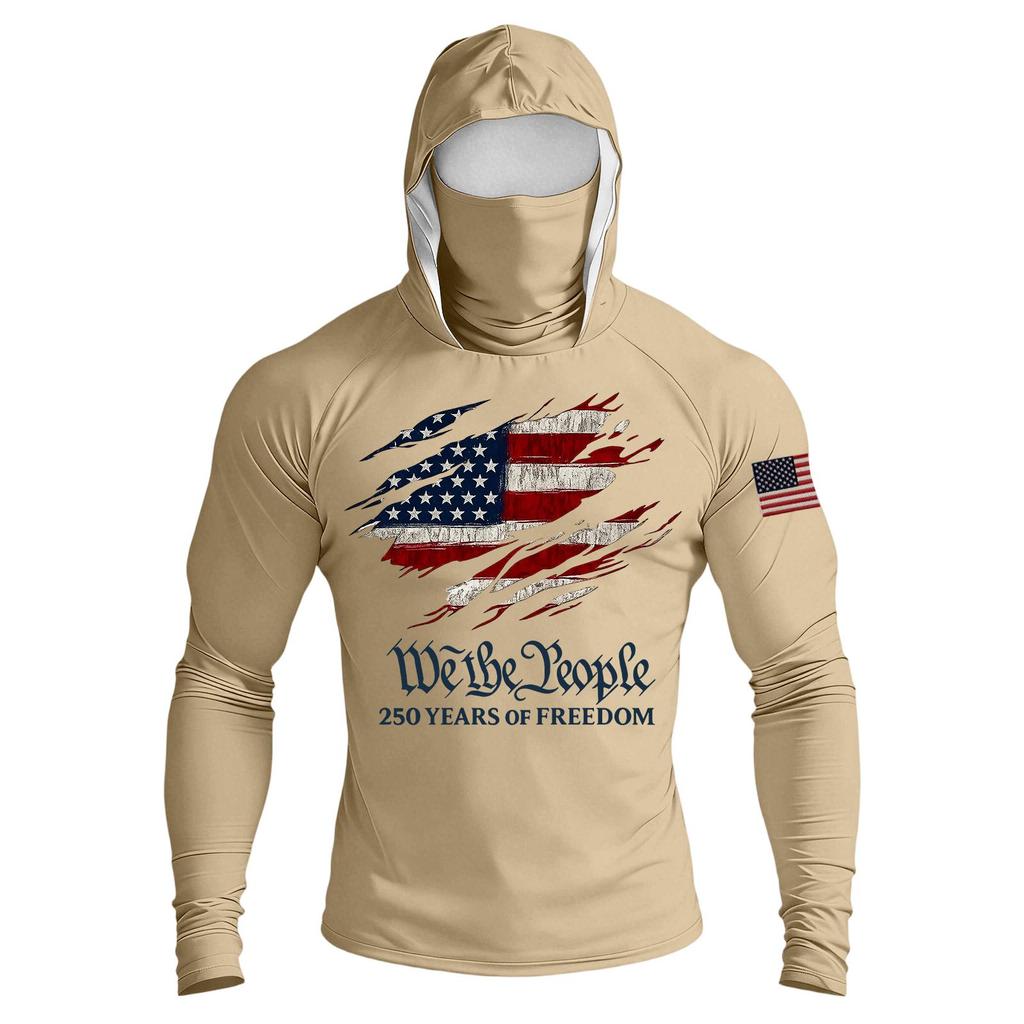 Men's Casual Raglan Sleeve Hooded Long Sleeve Sun Protection Shirt Lightweight Breathable Outdoor Sports Top with Face Cover
