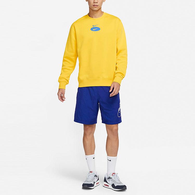 Nike NSW BB Crew Logo Casual Sport Fleece Pullover Men Sweatshirt Bright-Sulfur DM5461-709