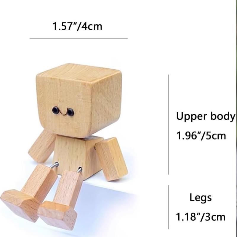 Wooden Man Figurine Car Decoration Small Ornaments Leg-swinging Robot Figurine Cute Wood Man Car Good Creative Gifts