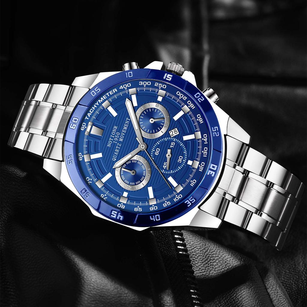 Fashion Business Men's Watch Stainless Steel Watch Men's Quartz Watch Luxury  Casual Watch Calendar Watch