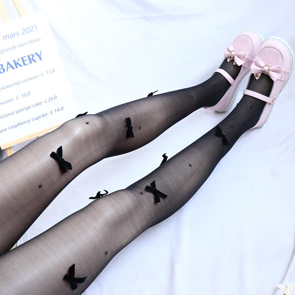 JK Comfortable Lolita Sweet Nylon Pearl Ultra-thin Pantyhose Female Stockings Women Bow Tights