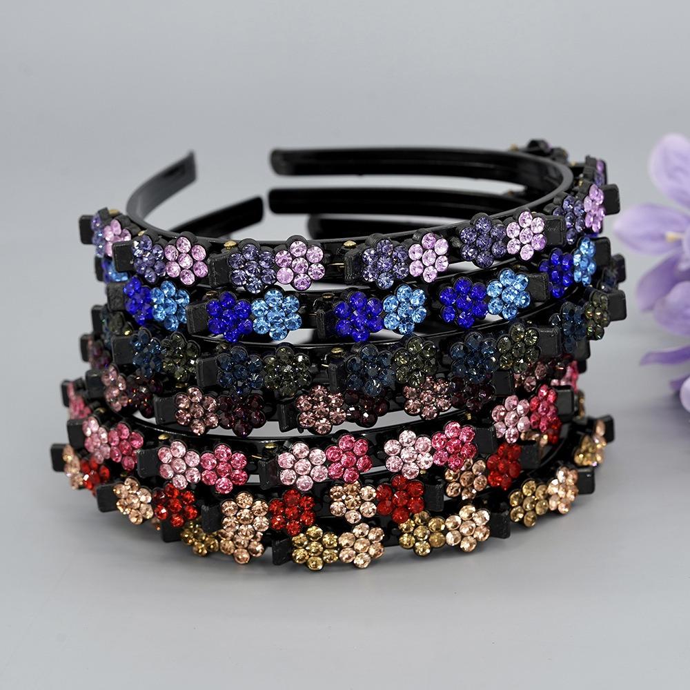 Plum Blossom Rhinestone Bangs Clip Headband Elegant Toothed Clip Braided Hairband Banquet