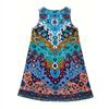 Damen Boho Ärmelloses Rundhalskleid - A-Linie Knielang Lässig Sommerkleid, Heller Paisley-Print