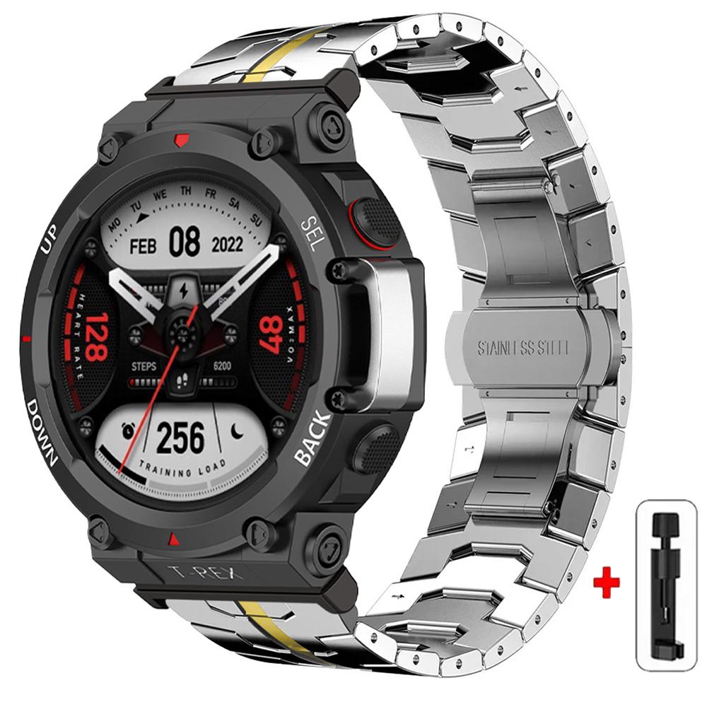 Steel Strap for Huami Amazfit T-rex 3/2 Trex Pro Metal Watch Band for Amazfit T-Rex Ultra T-Rex PRO3 48MM Butterfly Clasp Smartwatch Accessories