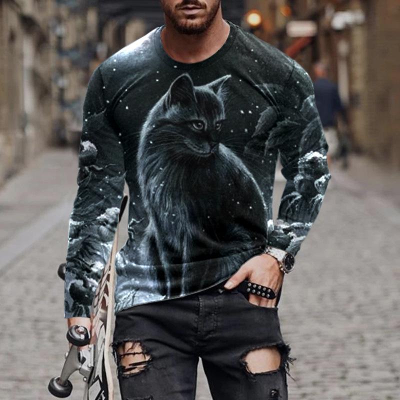 

Мужская футболка с длинным рукавом, повседневная модная футболка с круглым вырезом и 3D-цифровой печатью 6XL